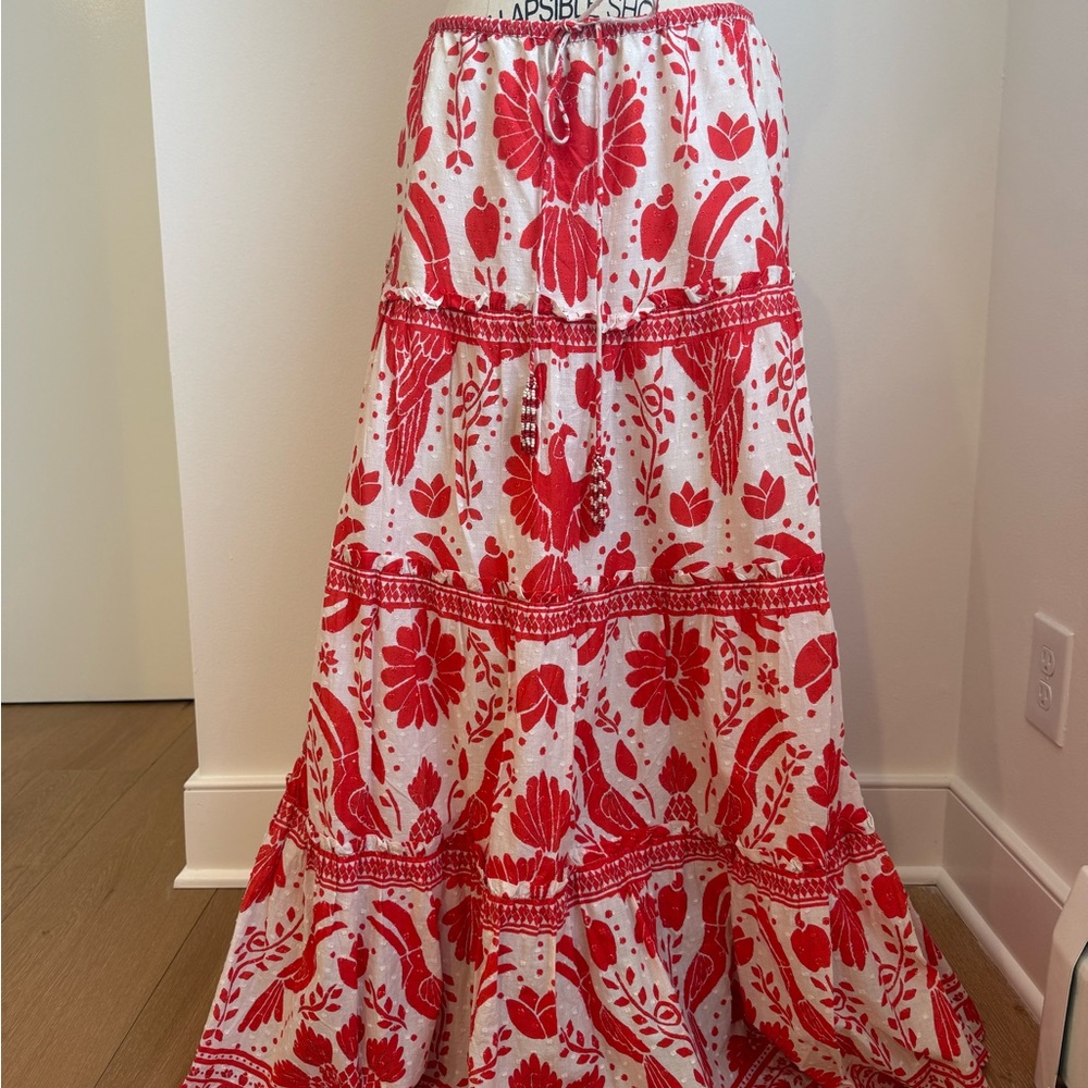 Farm Rio! Red toucan Maxi skirt! Like new only worn once!
